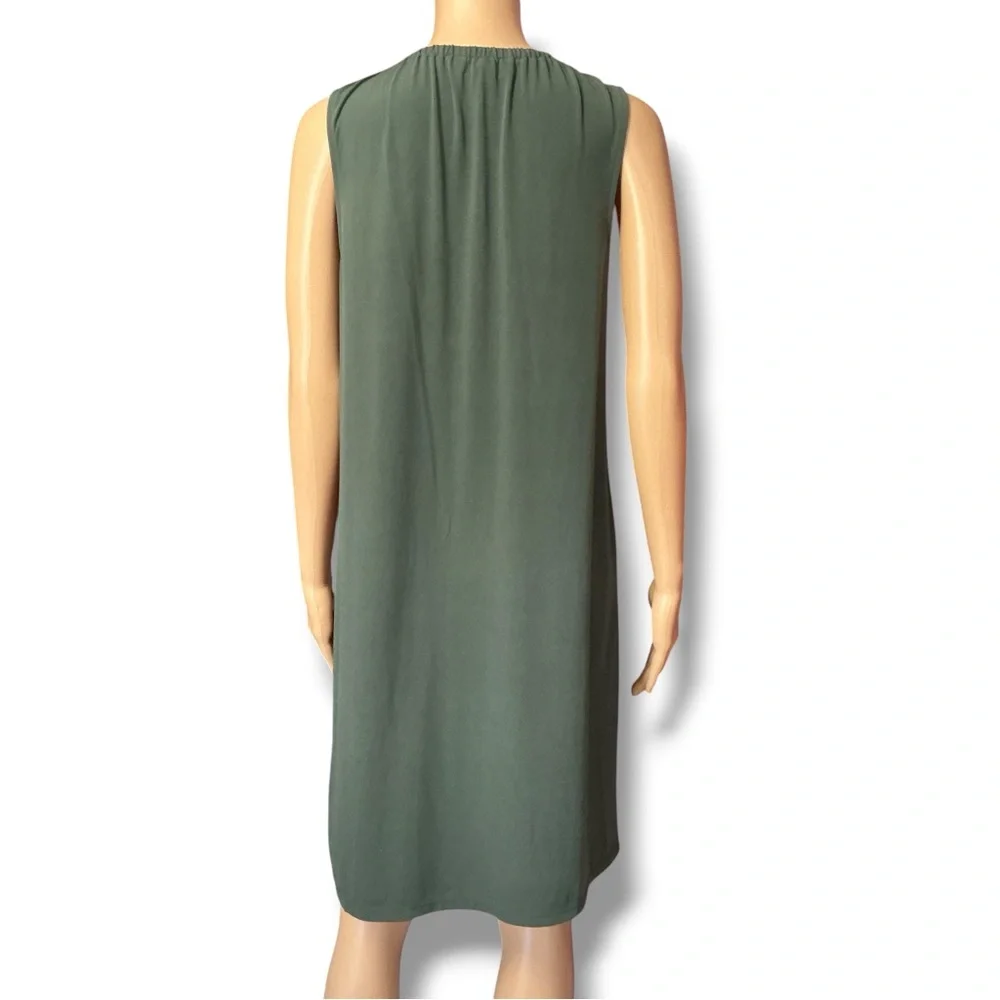 Michael Kors Olive Green Sleeveless V-Neck Dress with Tassel Tie